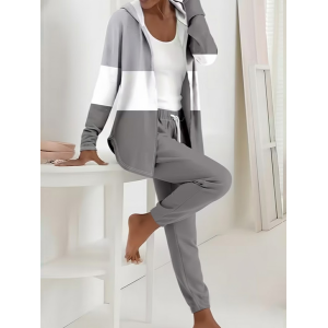 Women Multicolor Block Printing Two-Piece Set Daily Long Sleeve Casual Spring/Fall Coat With Pants Matching Set