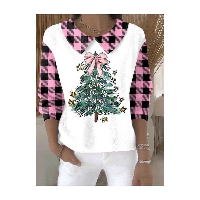 Women Plaid Printing Spring/Fall Casual Long Sleeve Shawl Collar Sweater