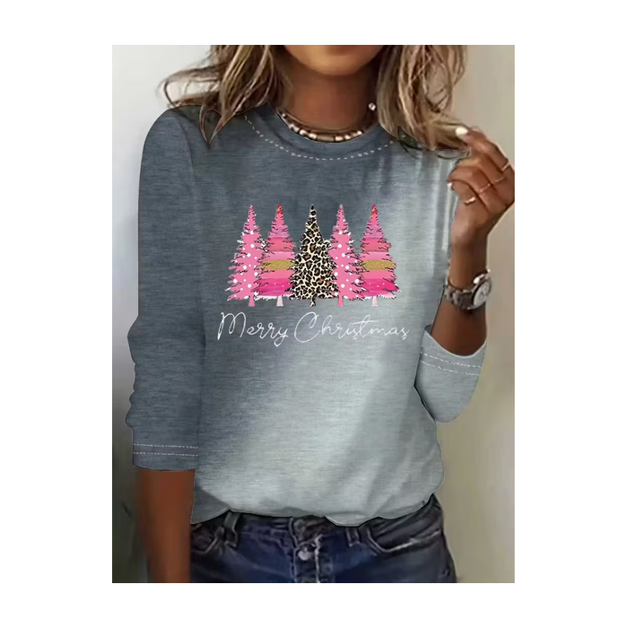 Women Christmas Long Sleeve Tee T-shirt Crew Neck Printing Casual Spring/Fall Graphic Tee Top