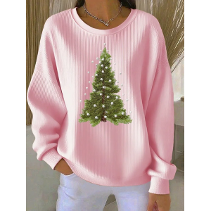 Women Christmas Crew Neck Printing Casual Spring/Fall Long Sleeve Sweatshirt