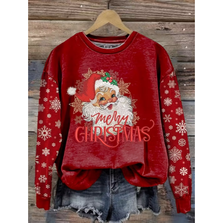 Women Santa Claus Crew Neck Printing Casual Spring/Fall Long Sleeve Sweatshirt
