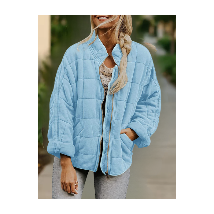 Women Spring/Fall Outerwear Casual Split Joint Plain Long Sleeve Stand Collar Jacket