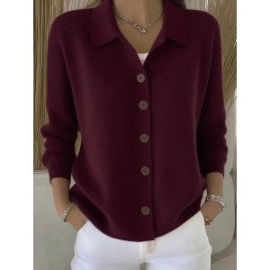 Women Plain Long Sleeve Shawl Collar Casual Spring/Fall Cardigan Outerwear