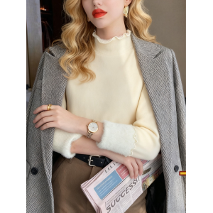 Women Plain Long Sleeve Tee T-shirt Mock Neck Split Joint Casual Spring/Fall Top