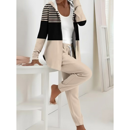 Women Striped Printing Two-Piece Set Daily Long Sleeve Casual Spring/Fall Coat With Pants Matching Set