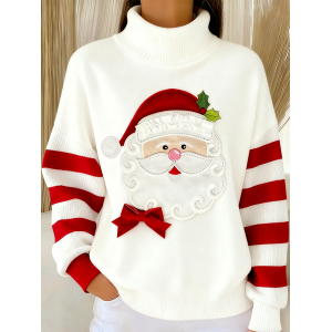 Women Striped Winter Vintage Long Sleeve Turtleneck Sweater