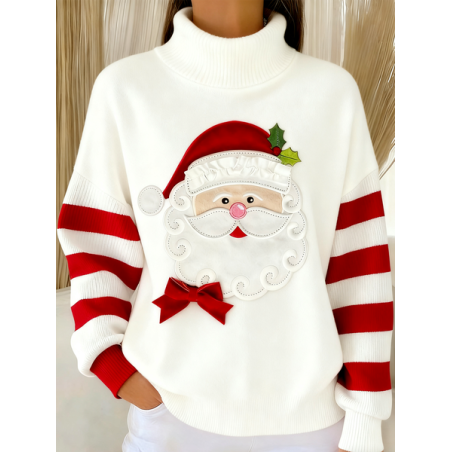 Women Striped Winter Vintage Long Sleeve Turtleneck Sweater