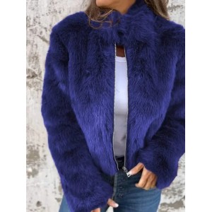Women's Winter Outerwear Faux Fur Vintage Split Joint Plain Long Sleeve Mock Neck Regular Faux Fur Coat