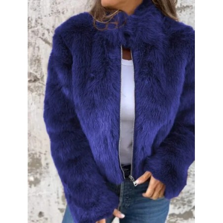 Women's Winter Outerwear Faux Fur Vintage Split Joint Plain Long Sleeve Mock Neck Regular Faux Fur Coat