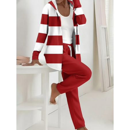 Women Striped Printing Two-Piece Set Daily Long Sleeve Casual Spring/Fall Coat With Pants Matching Set