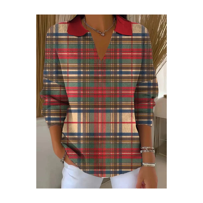 Women Plaid Printing Spring/Fall Casual Long Sleeve Shawl Collar Sweater