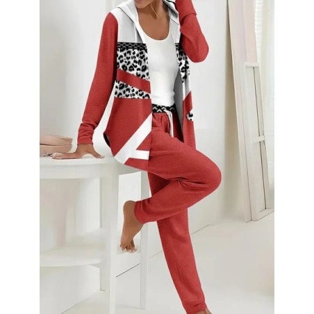Women Abstract Printing Two-Piece Set Daily Long Sleeve Casual Spring/Fall Coat With Pants Matching Set
