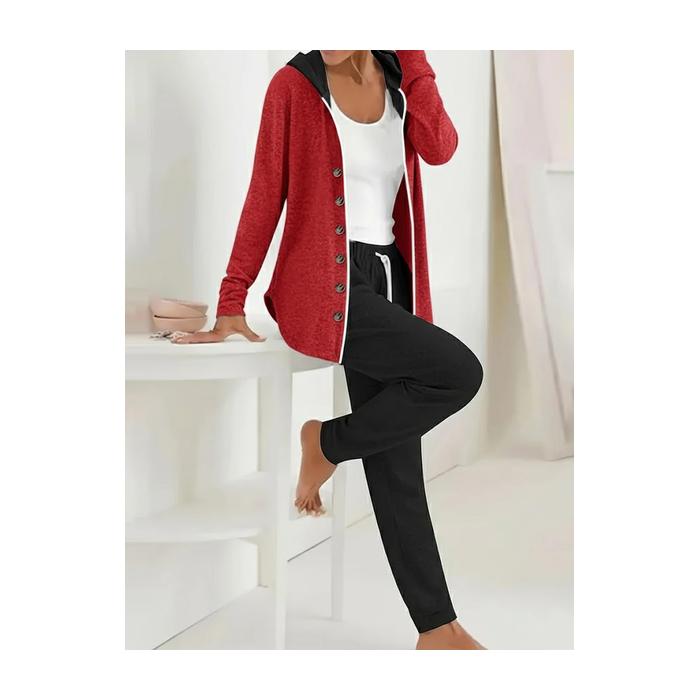 Women Plain Printing Two-Piece Set Daily Long Sleeve Casual Spring/Fall Coat With Pants Matching Set