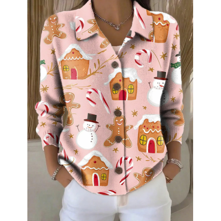 Women Christmas Snowman Printing Long Sleeve Shawl Collar Vintage Spring/Fall Cardigan Outerwear