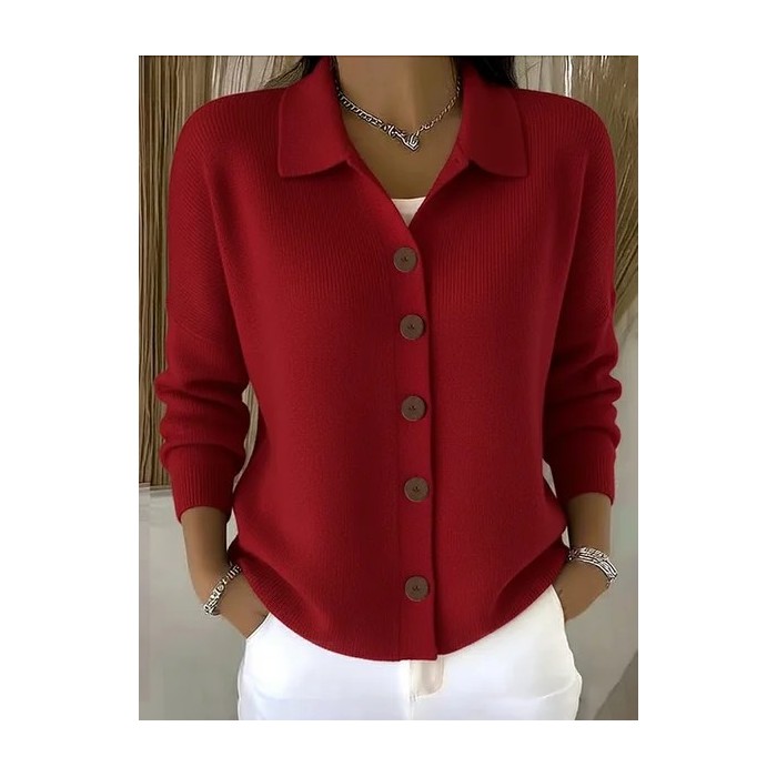 Women Plain Printing Long Sleeve Shawl Collar Vintage Spring/Fall Cardigan Outerwear