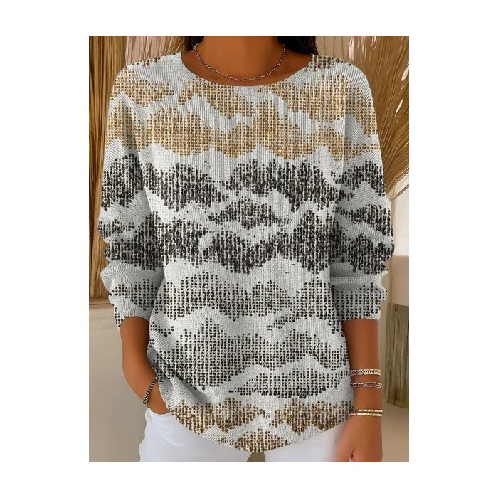 Women Abstract Printing Spring/Fall Casual Long Sleeve Crew Neck Sweater