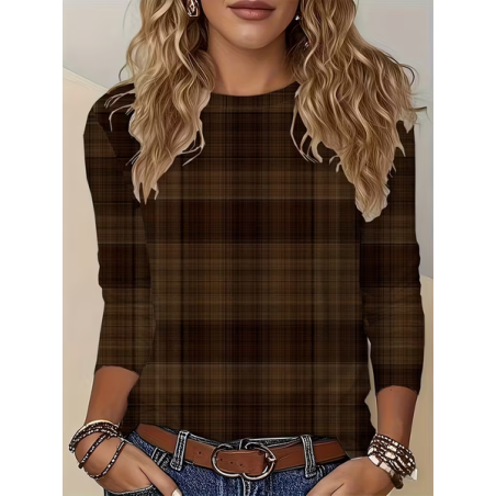 Women Plaid Long Sleeve Tee T-shirt Crew Neck Printing Casual Spring/Fall Graphic Tee Top