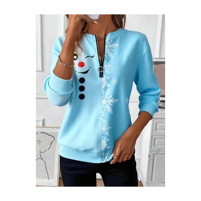 Women Christmas Crew Neck Vintage Spring/Fall Long Sleeve Sweatshirt