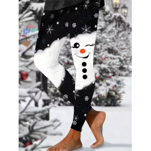 Women Christmas Snowman Casual All Season Printing Long Leggings