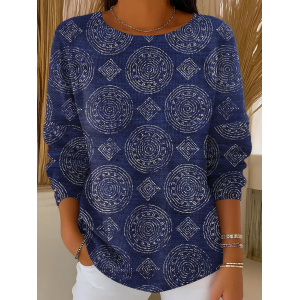 Women Abstract Printing Spring/Fall Casual Long Sleeve Crew Neck Sweater