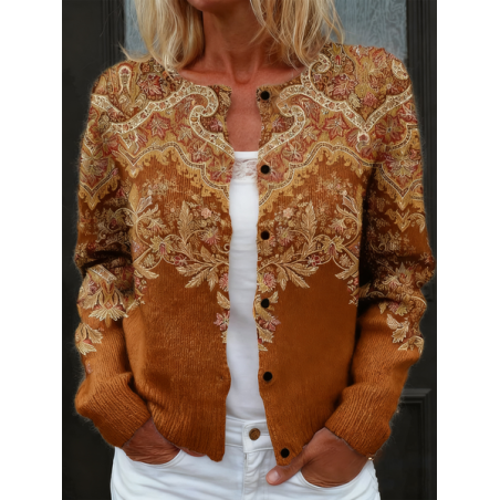Women Geometric Vintage Spring/Fall Buttons Knitted Cardigan