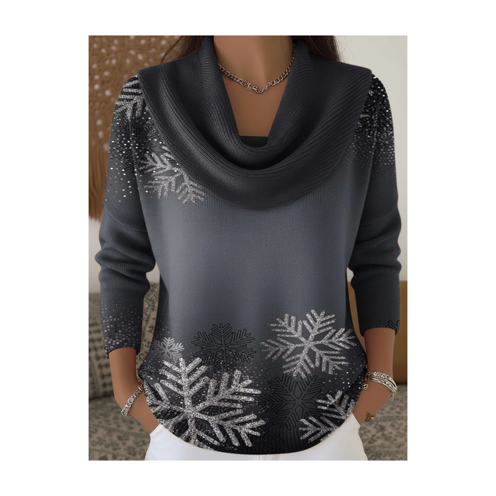 Women Christmas Printing Spring/Fall Casual Long Sleeve Cowl Neck Sweater
