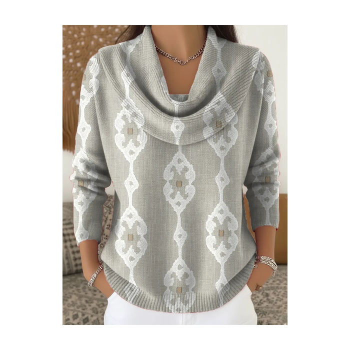 Women Abstract Printing Spring/Fall Casual Long Sleeve Cowl Neck Sweater