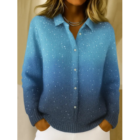 Women Ombre Printing Long Sleeve Shawl Collar Vintage Spring/Fall Cardigan Outerwear