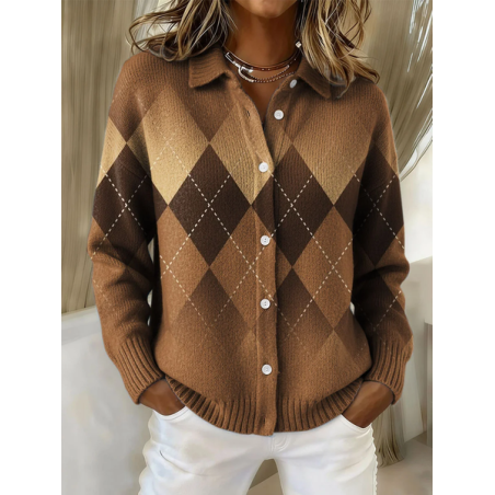 Women Plaid Printing Long Sleeve Shawl Collar Vintage Spring/Fall Cardigan Outerwear