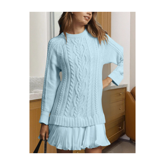 Women Geometric Long Sleeve Autumn Jacquard Dress Crew Neck Daily Sexy Mini Sweater A-Line Dress
