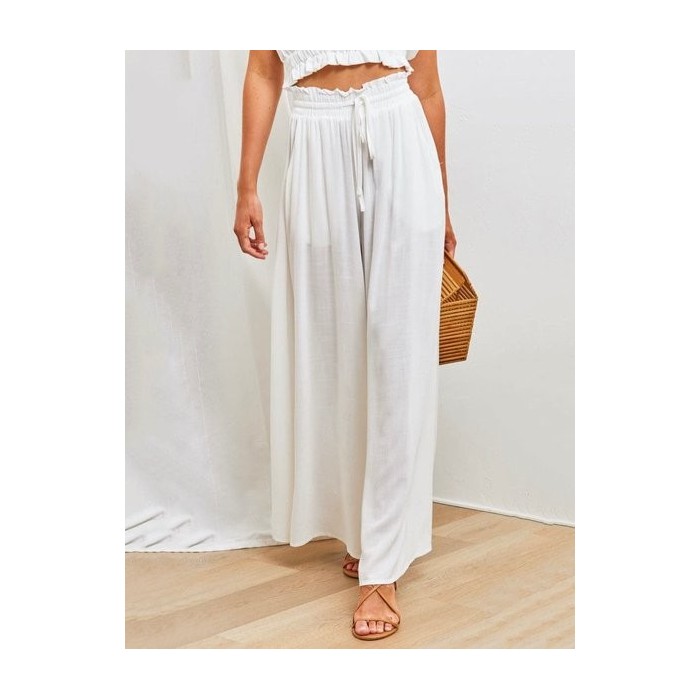 Wide Leg High Waisted Drawstring Flowy Palazzo Pants with Pockets