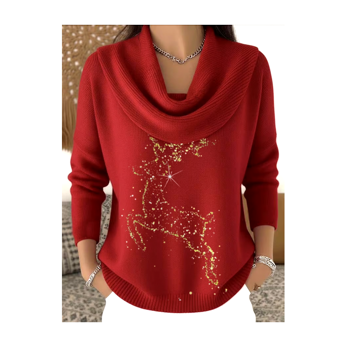 Women Christmas Printing Spring/Fall Casual Long Sleeve Cowl Neck Sweater