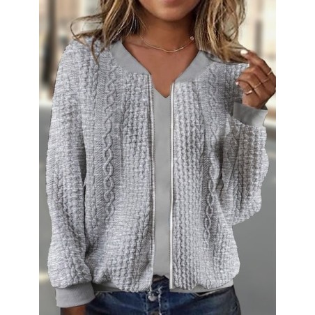 Casual Zipper Plain Loose Bomber Jacket