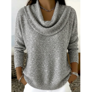 Women Abstract Printing Spring/Fall Casual Long Sleeve Cowl Neck Sweater