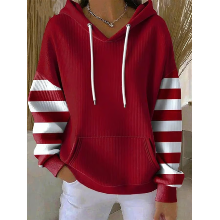 Women Striped Spring/Fall Printing Long Sleeve Casual Daily Hoodie