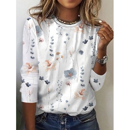 Casual Floral Loose Knitted T-Shirt
