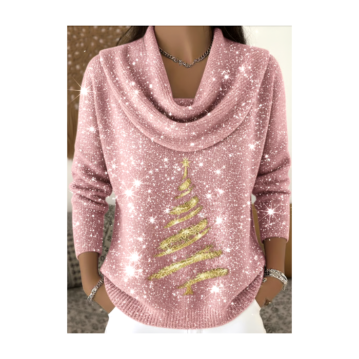 Women Christmas Printing Spring/Fall Casual Long Sleeve Cowl Neck Sweater