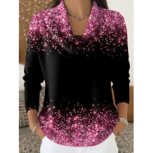 Women Abstract Printing Spring/Fall Casual Long Sleeve Cowl Neck Sweater