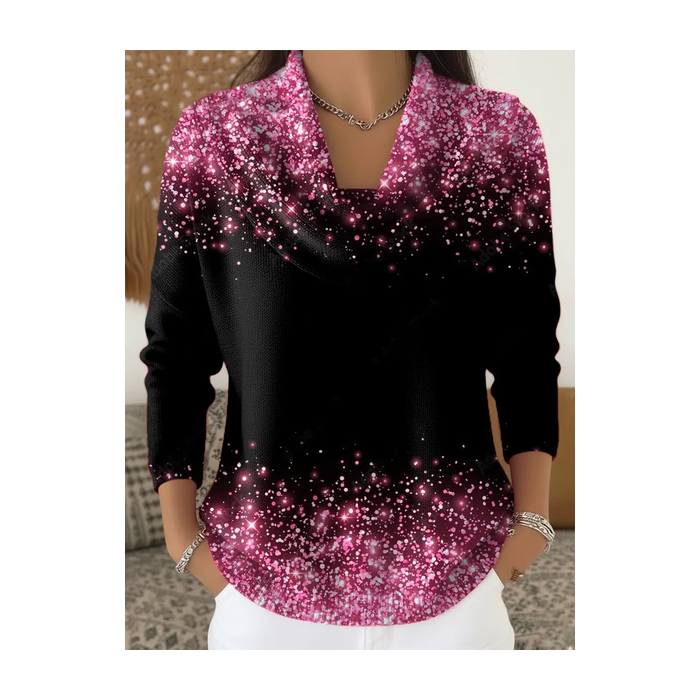 Women Abstract Printing Spring/Fall Casual Long Sleeve Cowl Neck Sweater