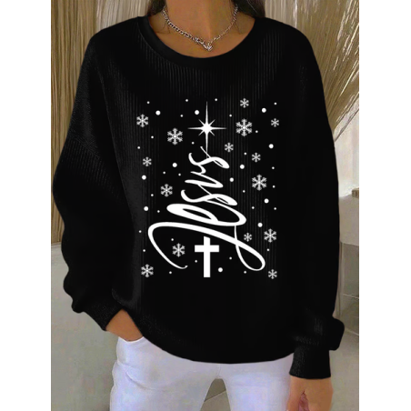 Women Christmas Crew Neck Printing Casual Spring/Fall Long Sleeve Sweatshirt