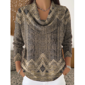 Women Abstract Printing Spring/Fall Casual Long Sleeve Cowl Neck Sweater