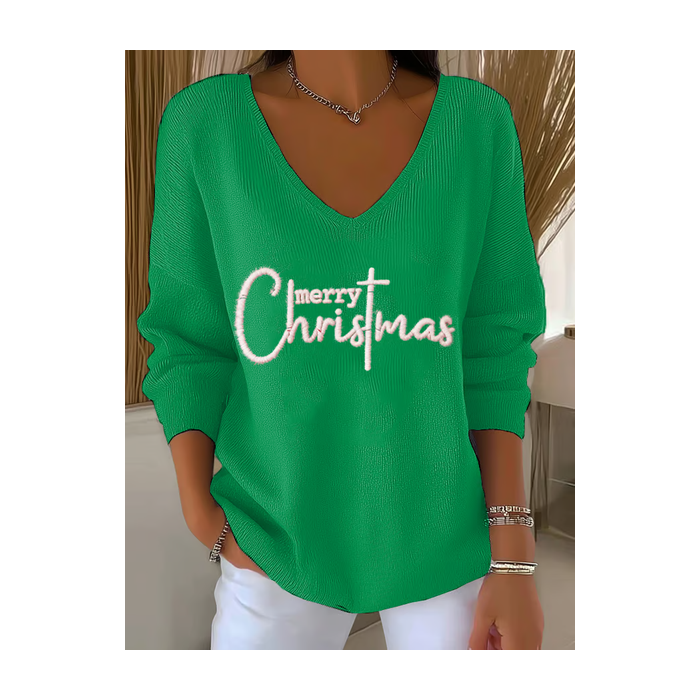 Women Christmas Long Sleeve Tee T-shirt V Neck Printing Casual Spring/Fall Top
