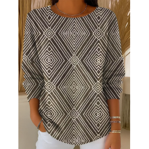 Women Abstract Printing Spring/Fall Casual Long Sleeve Crew Neck Sweater