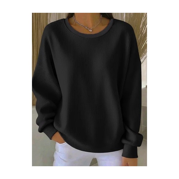 Women Plain Crew Neck Printing Casual Spring/Fall Long Sleeve Sweatshirt