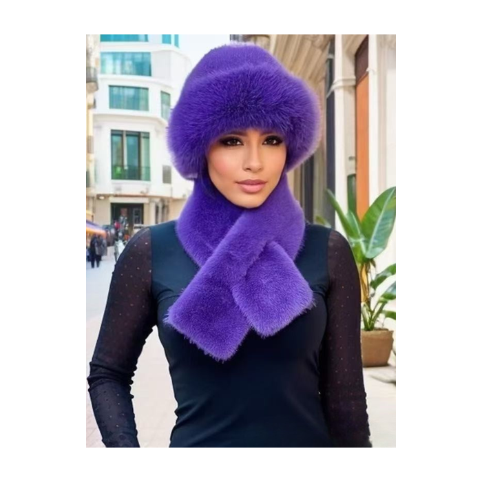 Winter Mongolian Hat, Plush Hat And Scarf For Women Thickened Warm Stylish Ear-covering Hat Faux Mink Fur 2-piece Set