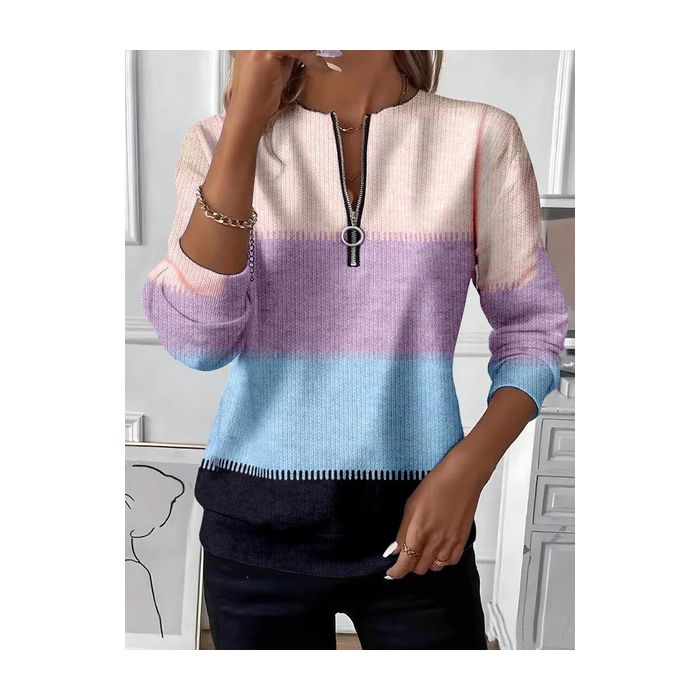 Women Multicolor Block Crew Neck Printing Casual Spring/Fall Long Sleeve Sweatshirt