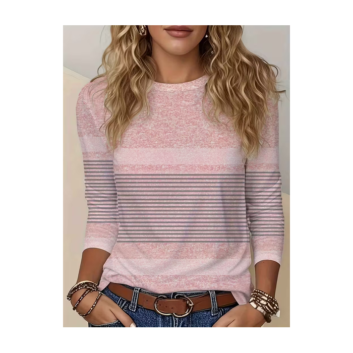 Women Striped Long Sleeve Tee T-shirt Crew Neck Printing Casual Spring/Fall Graphic Tee Top