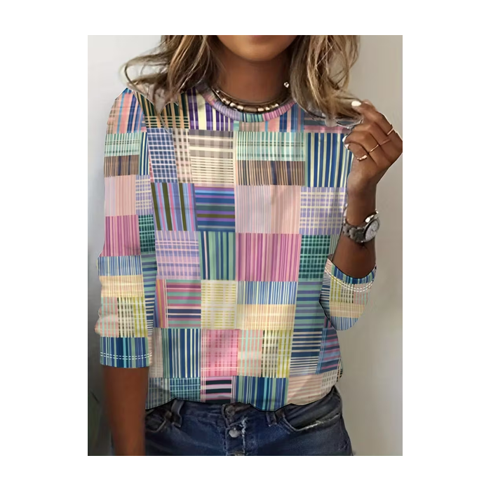 Women Abstract Long Sleeve Tee T-shirt Crew Neck Printing Casual Spring/Fall Graphic Tee Top