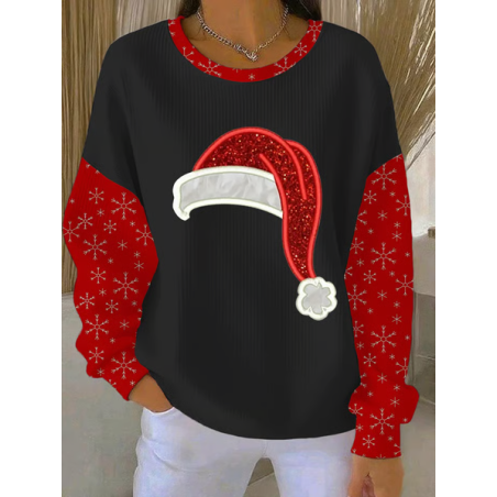 Women Christmas Crew Neck Printing Casual Spring/Fall Long Sleeve Sweatshirt