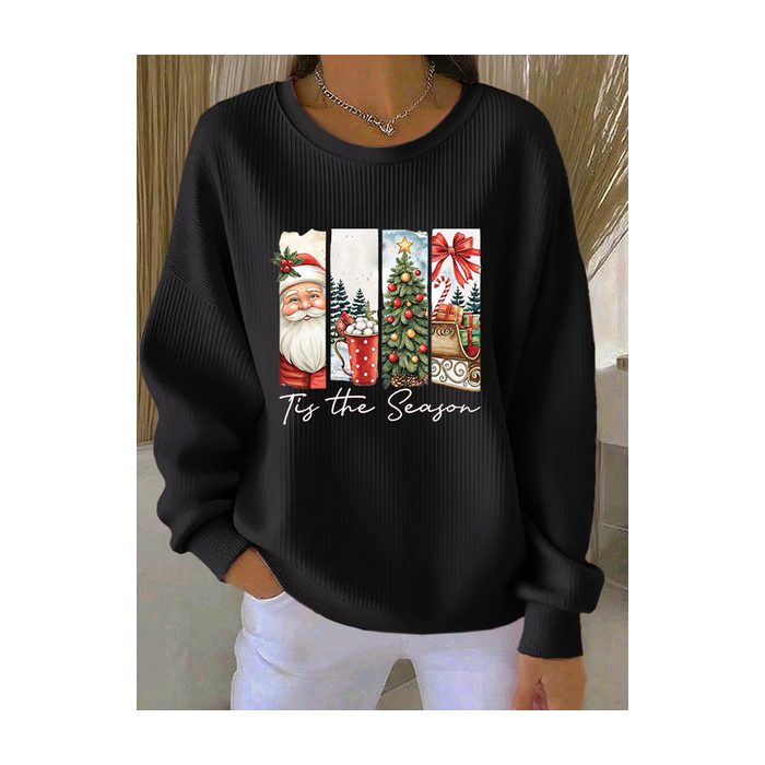 Women Santa Claus Crew Neck Printing Casual Spring/Fall Long Sleeve Sweatshirt